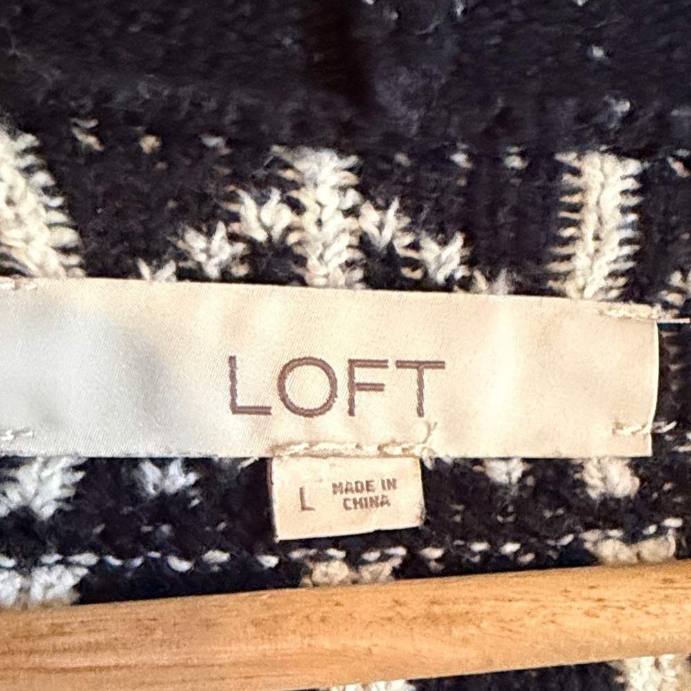 LOFT Navy and White Nordic Hooded Sweater - Picture 8 of 10